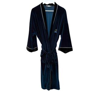 Vtg Christian Dior Monsieur Velvet Navy Blue Black Trim Plush Men's Robe
